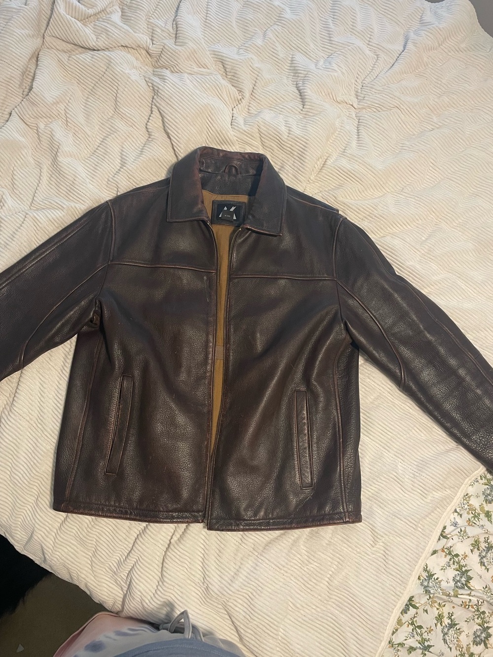 Men's Brown Leather Jacket - Classic Zip Front